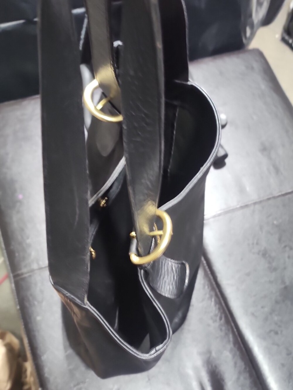 4082 Vintage 90 Coach Made In Usa Black Leather Soho Duffle Shoulder Bag Tote - Picture 8 of 16